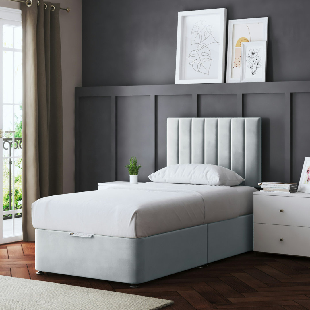DS Living Upholstered Panel Divan Bed with Headboard Silver Single (3')